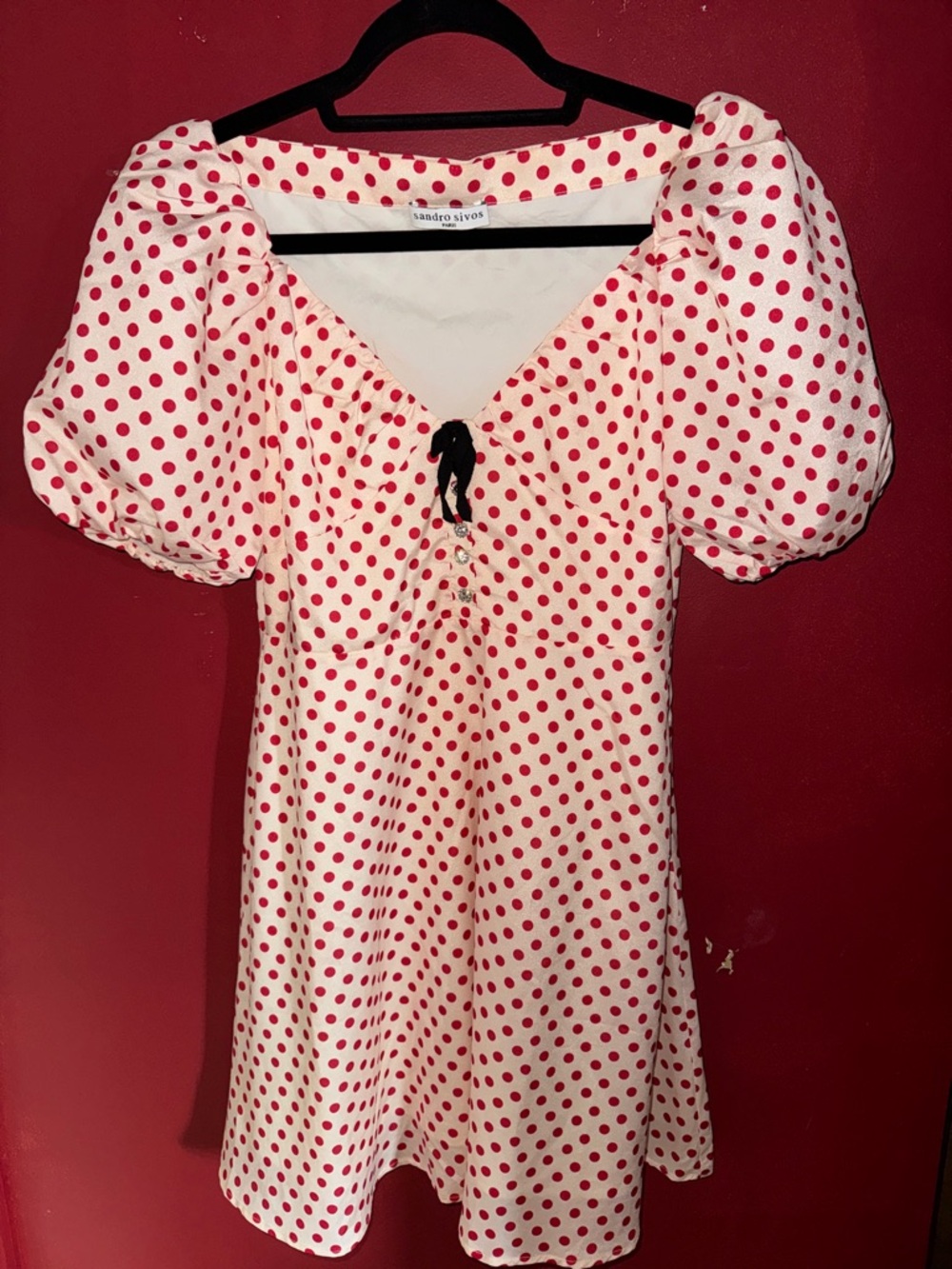 Sandro Sivos Paris NYC White Dress with Red Polka Dots